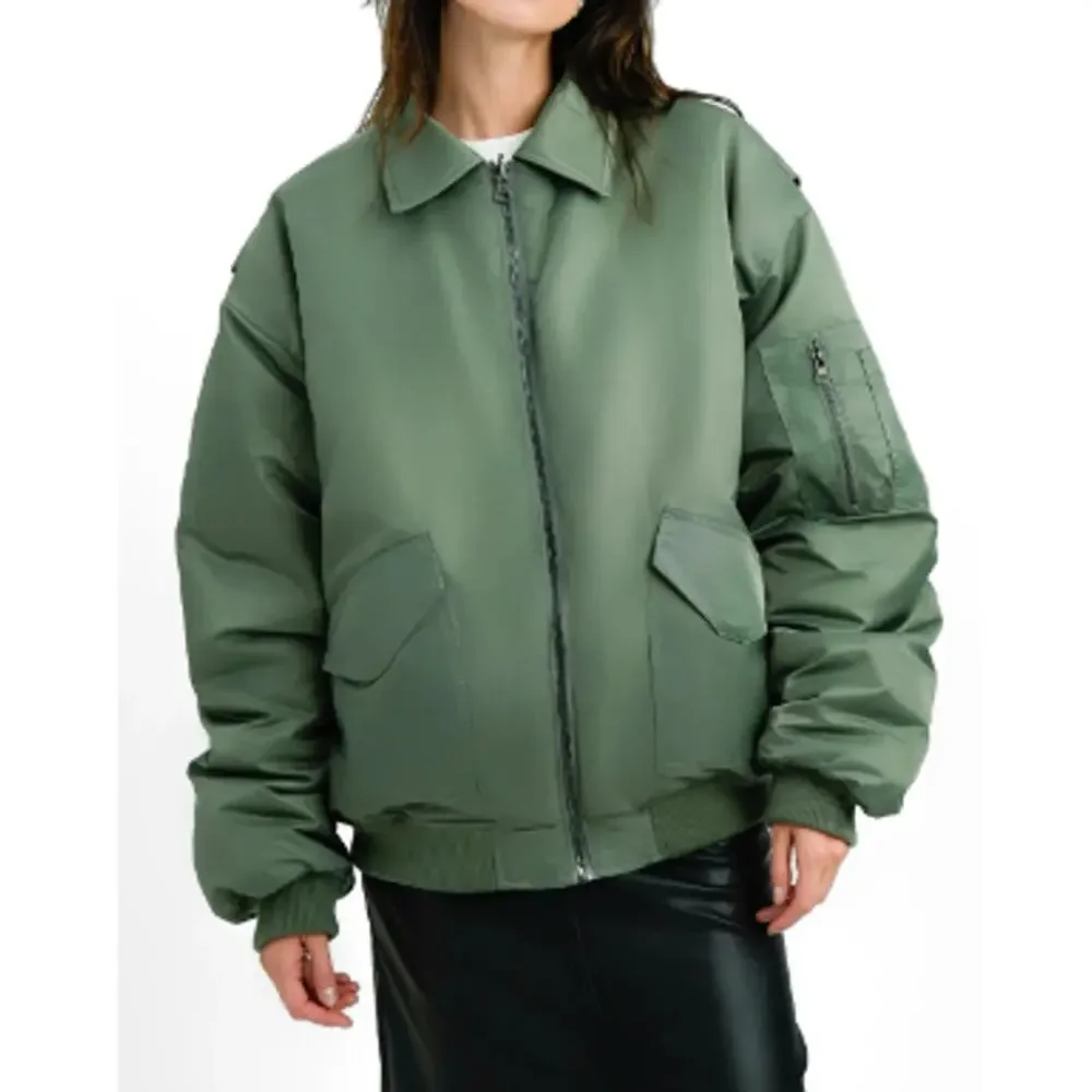 New ~ TOPSHOP Nordstrom Reversible Collared Nylon Bomber Jacket Size 4-6 green